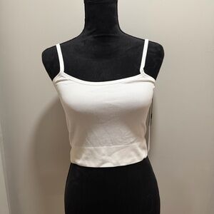 Women's White Ribbed Tank Top Size- L